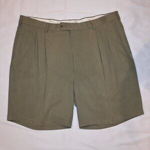 Jos. A. Bank Men's US Sz 44 Reg 100% Silk Pleated Front Olive Green Dress Shorts